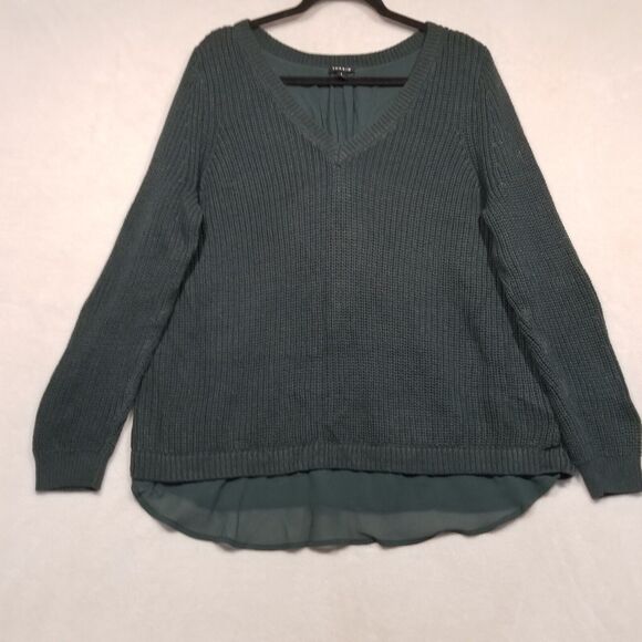 Torrid Sz 1 (1X) Sweater Cable Knit Green Sheer Under Layer Tie Split Back - Picture 1 of 12